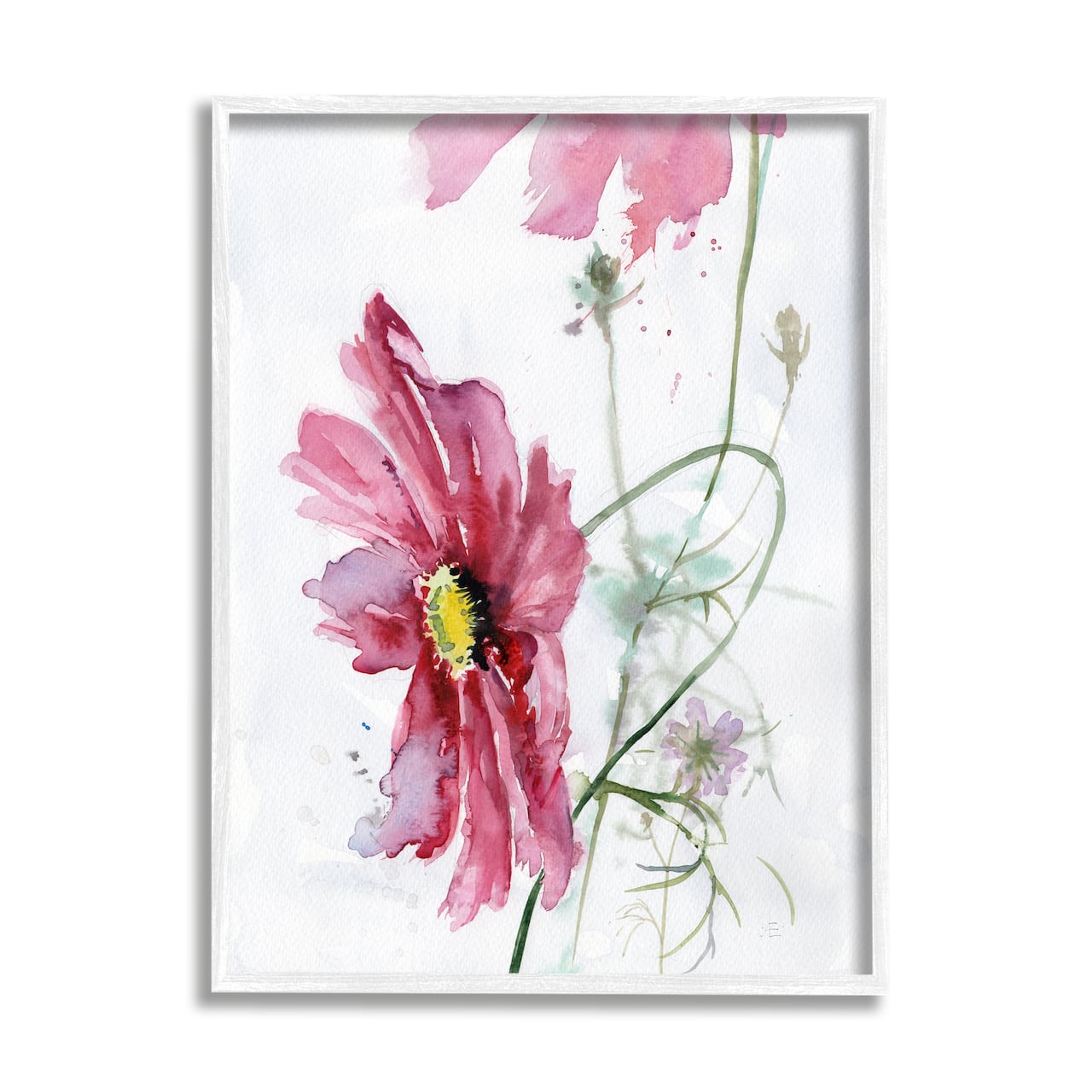 Stupell Industries Bending Pink Cosmo Flower Abstract Floral Watercolor Painting Framed Wall Art